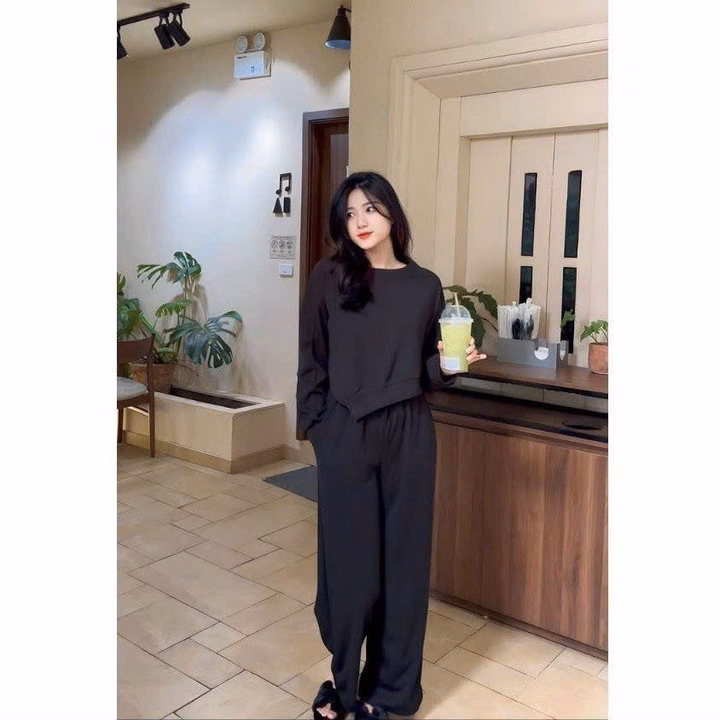 Set Đồ Nữ Áo Vạt Nhọn Kèm Quần Ống Suông Thun Nỉ Tăm - Ausa House - Ảnh 11