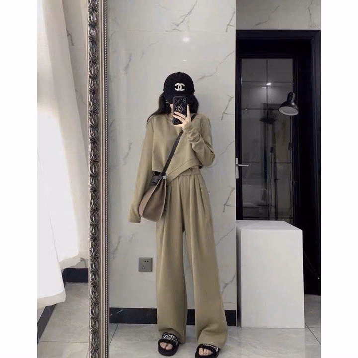 Set Đồ Nữ Áo Vạt Nhọn Kèm Quần Ống Suông Thun Nỉ Tăm - Ausa House - Ảnh 10