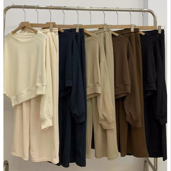 Set Đồ Nữ Áo Vạt Nhọn Kèm Quần Ống Suông Thun Nỉ Tăm - Ausa House - Ảnh 12