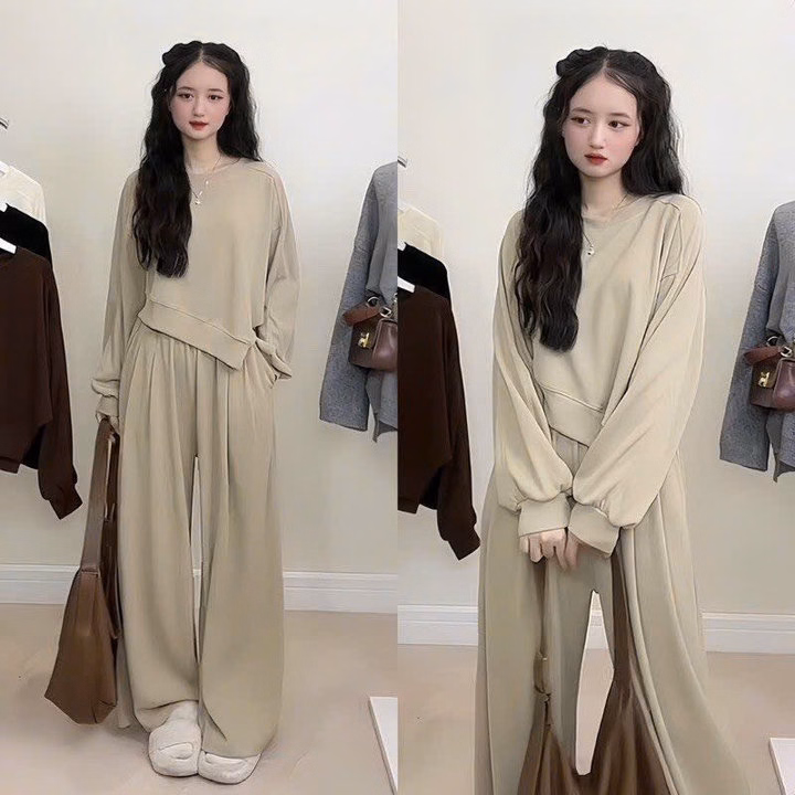 Set Đồ Nữ Áo Vạt Nhọn Kèm Quần Ống Suông Thun Nỉ Tăm - Ausa House - Ảnh 14