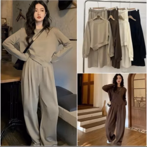 Set Đồ Nữ Áo Vạt Nhọn Kèm Quần Ống Suông Thun Nỉ Tăm - Ausa House