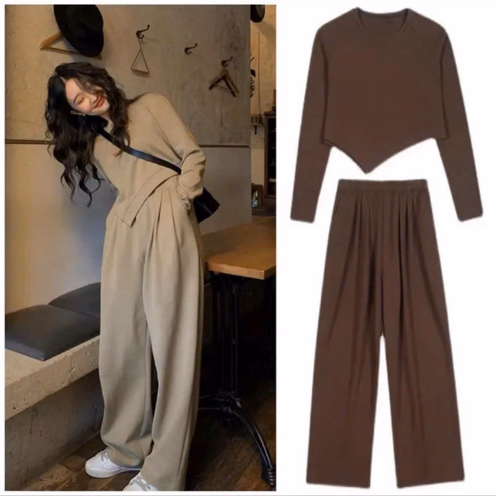 Set Đồ Nữ Áo Vạt Nhọn Kèm Quần Ống Suông Thun Nỉ Tăm - Ausa House - Ảnh 18