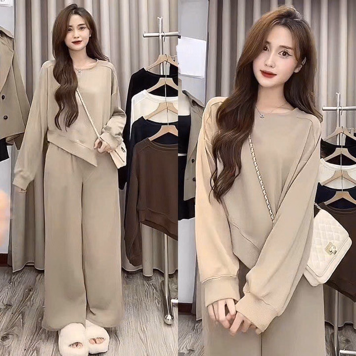 Set Đồ Nữ Áo Vạt Nhọn Kèm Quần Ống Suông Thun Nỉ Tăm - Ausa House - Ảnh 3