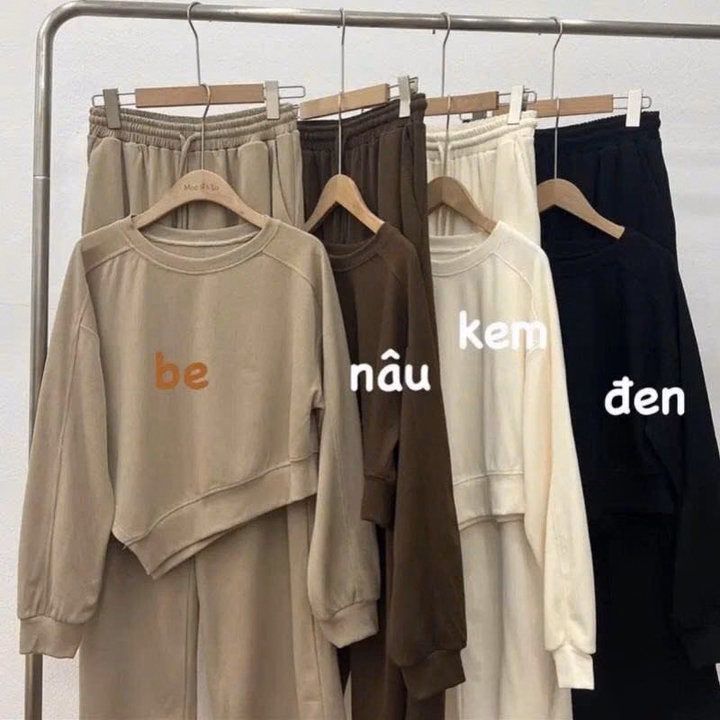 Set Đồ Nữ Áo Vạt Nhọn Kèm Quần Ống Suông Thun Nỉ Tăm - Ausa House - Ảnh 5