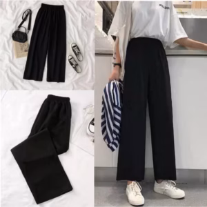 Quần Dài Ống Rộng Cạp Chun Màu Đen, Chất Cát Sạn Siêu Hót, Siêu Hack Dáng