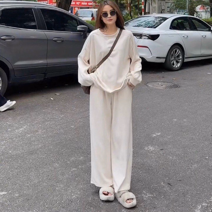 Set Đồ Nữ Thun Nỉ Tăm Áo Dài Tay Phối Quần Dài Suông - Ausa House - Ảnh 7