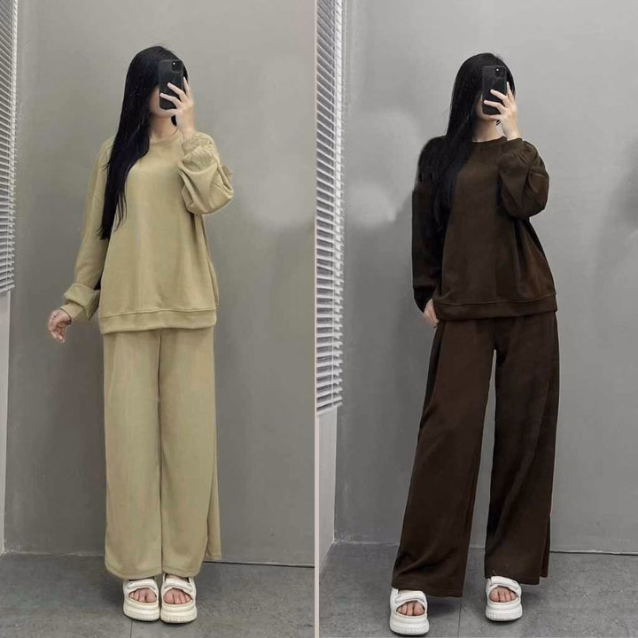 Set Đồ Nữ Thun Nỉ Tăm Áo Dài Tay Phối Quần Dài Suông - Ausa House - Ảnh 12