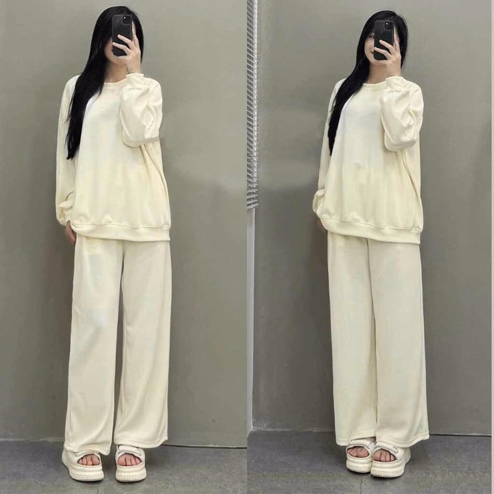 Set Đồ Nữ Thun Nỉ Tăm Áo Dài Tay Phối Quần Dài Suông - Ausa House - Ảnh 13