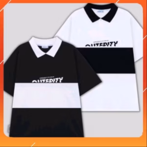 Áo Polo Unisex Nam Nữ Form Rộng Phối Màu Đen Trắng Học Sinh