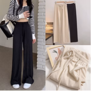 Quần Tăm Thái Ống Rộng Nữ Vải Tăm Thái Loại Đẹp Co Dãn Mềm Mịn