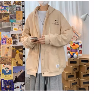 Áo Khoác Nỉ Nam Thêu Mặt Cười A Good Day Nút Cài - Htm Fashion