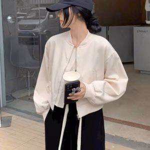 Áo Khoác Bomber Nữ Lửng Áo Trơn Khóa Kéo Thời Trang - Htm Fahsion