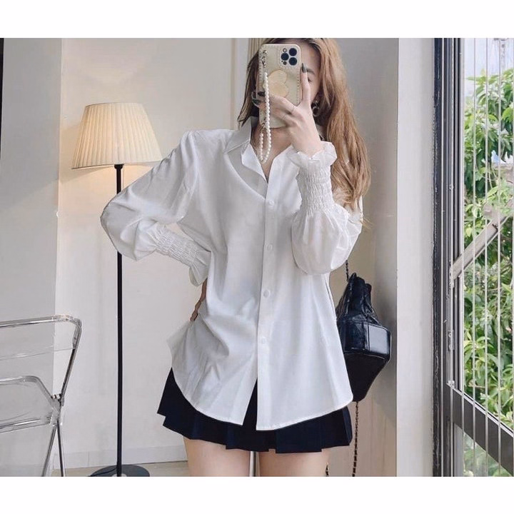 Áo Sơ Mi Trắng Cổ Đức Tay Bo Chun Nhẹ Nhàng Dành Cho Bạn Nữ Slcxa07 - Chipxinhxk - Ảnh 3