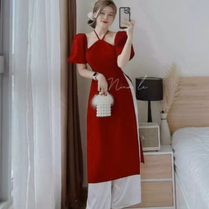 Áo Dài Cách Tân Nhung Tuyết Cổ Yếm Cổ Tàu Yvy004 - Triệu Vy Store