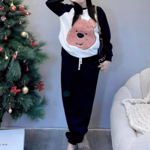 Bộ Đồ Thun Nữ Cotton Co Dãn In Hình Chú Gấu Trước Thân Áo - Htm Fashion