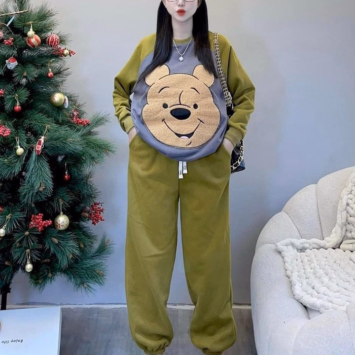 Bộ Đồ Thun Nữ Cotton Co Dãn In Hình Chú Gấu Trước Thân Áo - Htm Fashion - Ảnh 2