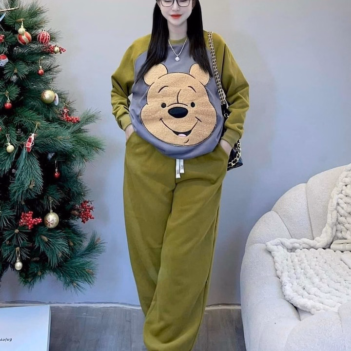 Bộ Đồ Thun Nữ Cotton Co Dãn In Hình Chú Gấu Trước Thân Áo - Htm Fashion - Ảnh 3