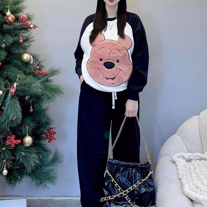 Bộ Đồ Thun Nữ Cotton Co Dãn In Hình Chú Gấu Trước Thân Áo - Htm Fashion - Ảnh 5