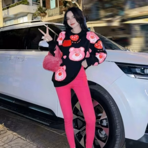 Bộ Đồ Thun Nữ Co Dãn Cotton In Hình Chú Gấu Hồng Siêu Dễ Thương - Htm Fashion