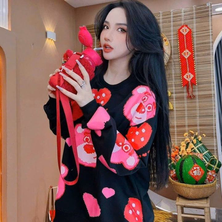Bộ Đồ Thun Nữ Co Dãn Cotton In Hình Chú Gấu Hồng Siêu Dễ Thương - Htm Fashion - Ảnh 5