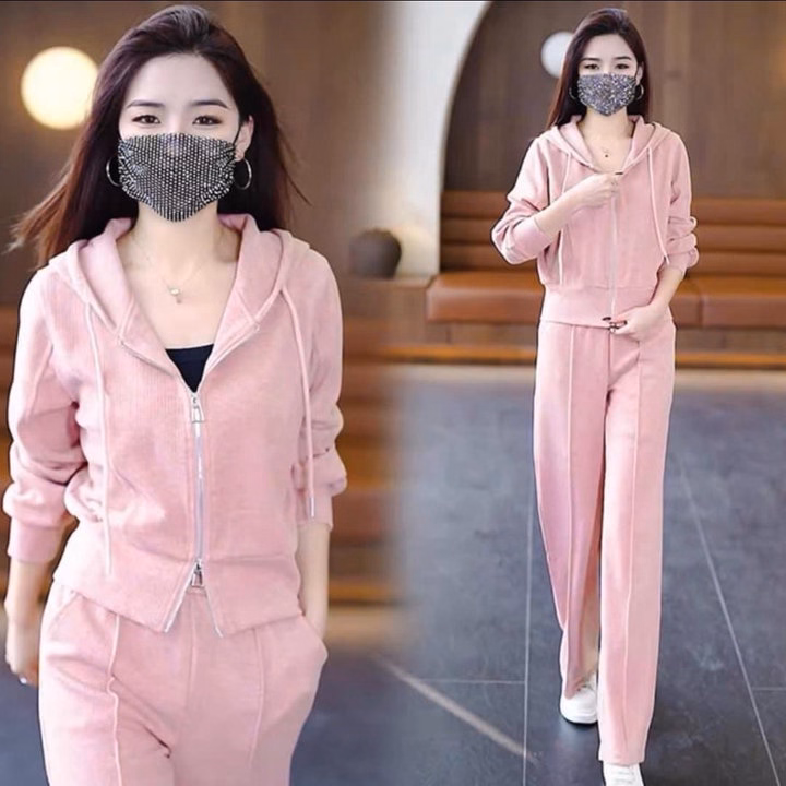 Bộ Đồ Thun Nữ Trơn Co Dãn Cotton Có Dây Kéo Thời Trang Hot - Htm Fashion - Ảnh 2