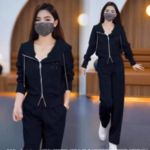 Bộ Đồ Thun Nữ Trơn Co Dãn Cotton Có Dây Kéo Thời Trang Hot - Htm Fashion