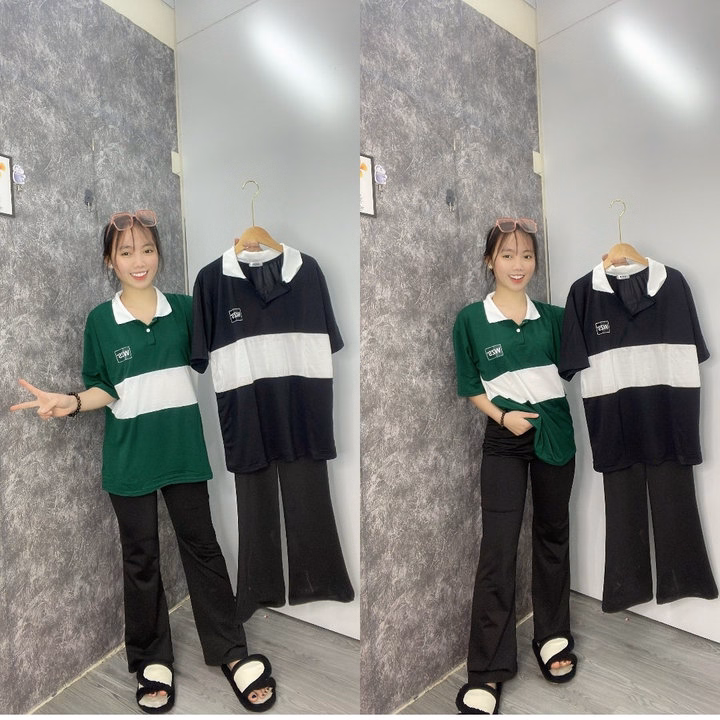 Sét Bộ Nữ Quần Ống Loe Legging Chất Umi Đen + Mix Kèm Áo Thun Polo Wzs Form Rộng Unisex