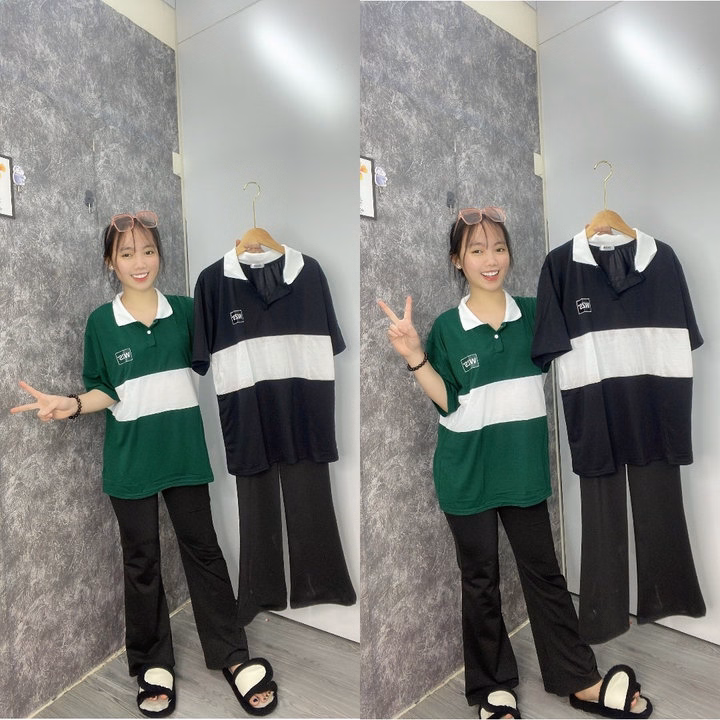 Sét Bộ Nữ Quần Ống Loe Legging Chất Umi Đen + Mix Kèm Áo Thun Polo Wzs Form Rộng Unisex - Ảnh 2