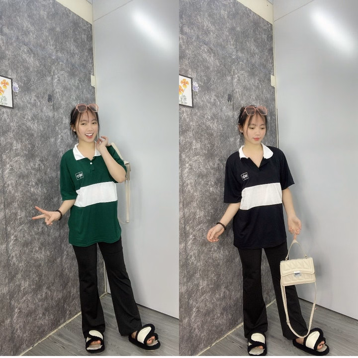 Sét Bộ Nữ Quần Ống Loe Legging Chất Umi Đen + Mix Kèm Áo Thun Polo Wzs Form Rộng Unisex - Ảnh 3