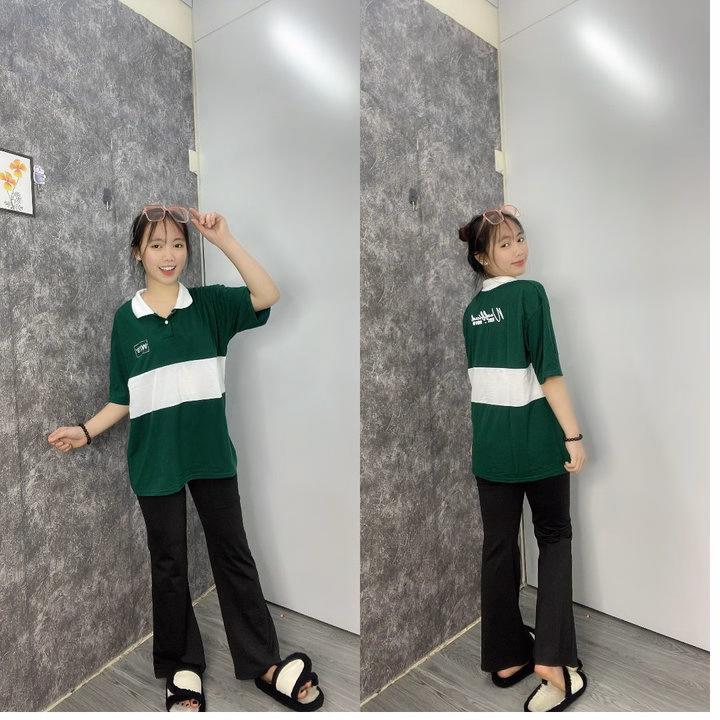 Sét Bộ Nữ Quần Ống Loe Legging Chất Umi Đen + Mix Kèm Áo Thun Polo Wzs Form Rộng Unisex - Ảnh 5