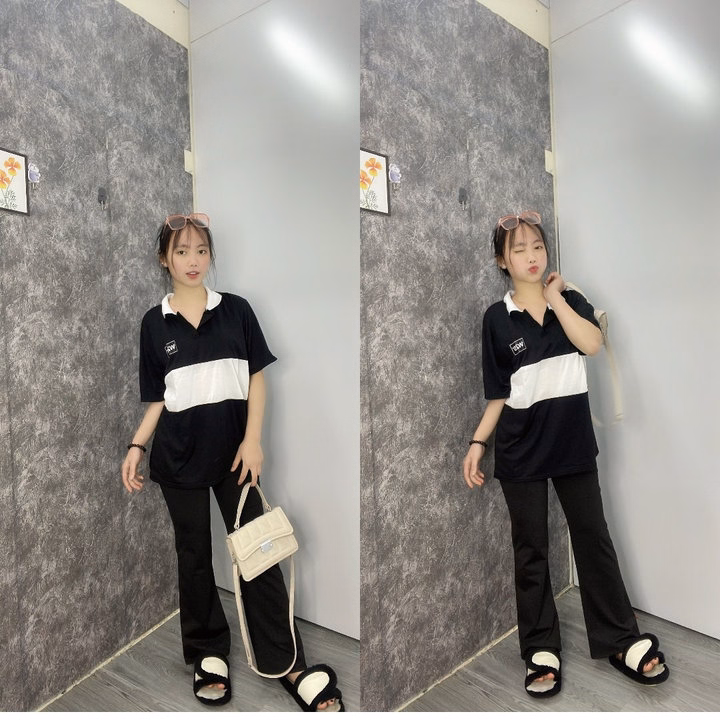 Sét Bộ Nữ Quần Ống Loe Legging Chất Umi Đen + Mix Kèm Áo Thun Polo Wzs Form Rộng Unisex - Ảnh 6