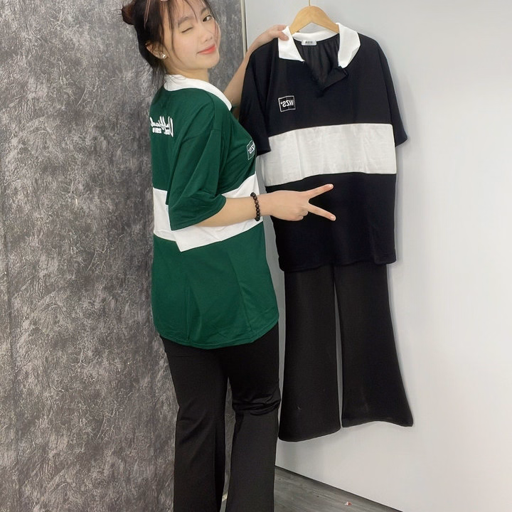 Sét Bộ Nữ Quần Ống Loe Legging Chất Umi Đen + Mix Kèm Áo Thun Polo Wzs Form Rộng Unisex - Ảnh 10