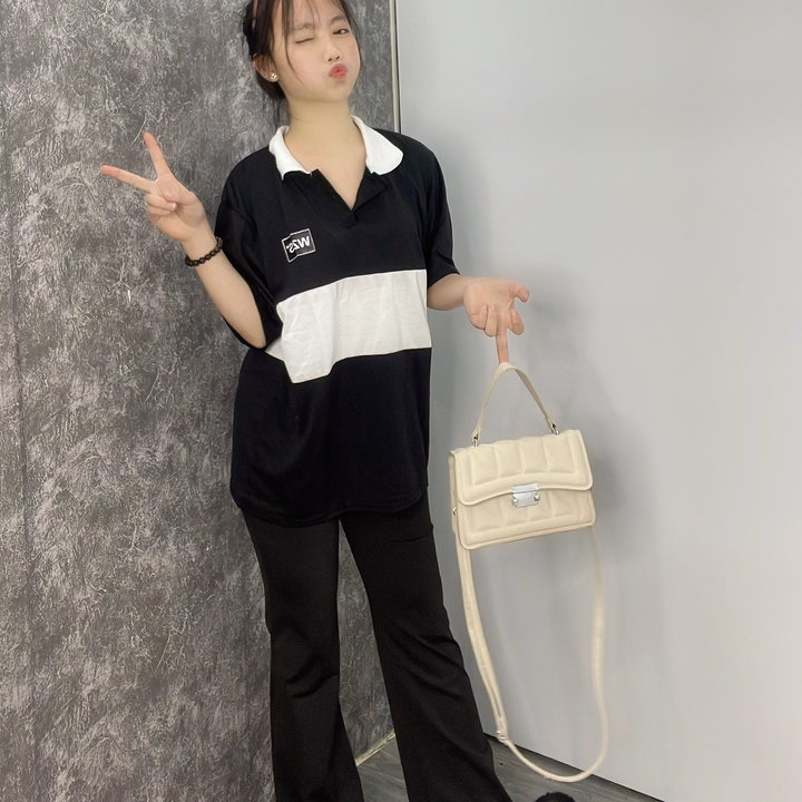 Sét Bộ Nữ Quần Ống Loe Legging Chất Umi Đen + Mix Kèm Áo Thun Polo Wzs Form Rộng Unisex - Ảnh 12