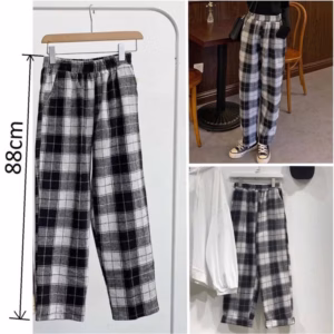 [ Rẻ Vô Địch ] Quần Dài Kẻ Caro Ống Rộng Cạp Cao Lưng Chun