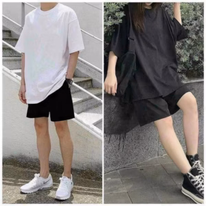 Sét Bộ Đùi Nữ Quần Cotton Su Trơn + Mix Áo Phông Cotton Khô 3158 Trơn Form Unisex