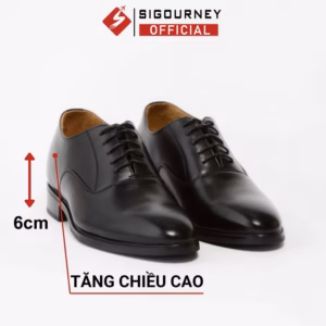 Giày Oxford Tăng Chiều Cao 6Cm Đế Phíp Cao Cấp Da Bò Nhập Khẩu Màu Đen Trơn Scc08 Bảo Hành 18 Tháng - Sigourney