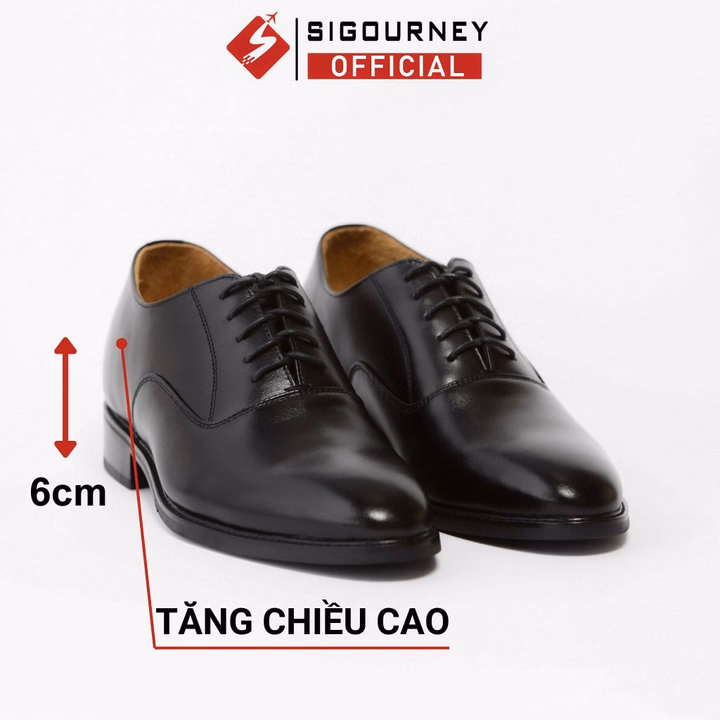 Giày Oxford Tăng Chiều Cao 6Cm Đế Phíp Cao Cấp Da Bò Nhập Khẩu Màu Đen Trơn Scc08 Bảo Hành 18 Tháng - Sigourney
