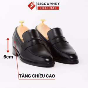 Giày Lười Nam Tăng Chiều Cao 6Cm Đế Phíp Hoàn Toàn Bí Mật Da Bò Cao Cấp Màu Đen Trơn Scc09 - Sigourney