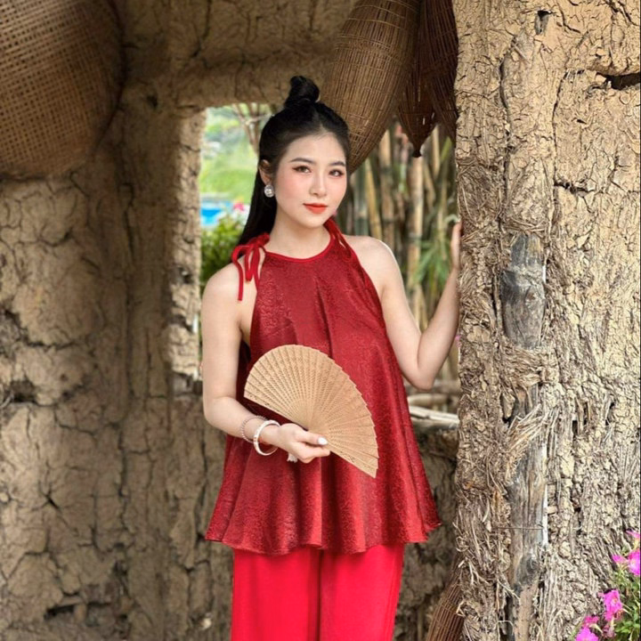 Set Áo Gấm Cổ Yếm Kèm Quần Ống Rộng Sh1000 - Sam Store