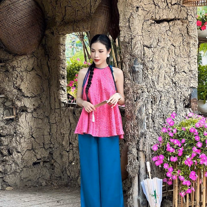 Set Áo Gấm Cổ Yếm Kèm Quần Ống Rộng Sh1000 - Sam Store - Ảnh 4