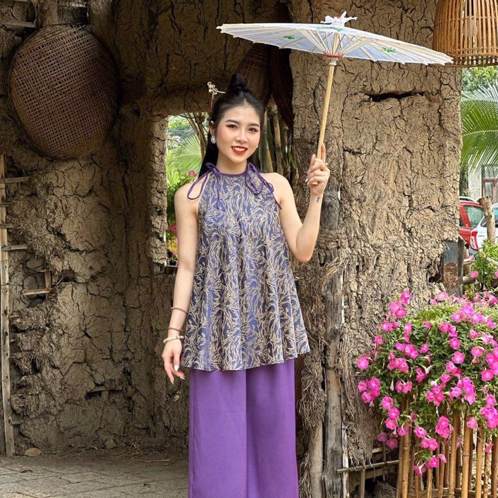 Set Áo Gấm Cổ Yếm Kèm Quần Ống Rộng Sh1000 - Sam Store - Ảnh 3