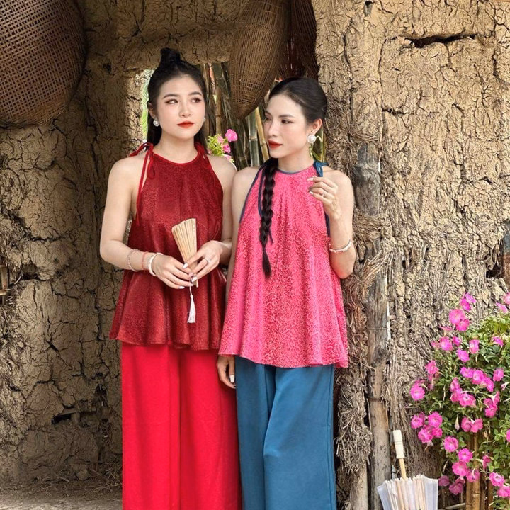 Set Áo Gấm Cổ Yếm Kèm Quần Ống Rộng Sh1000 - Sam Store - Ảnh 6