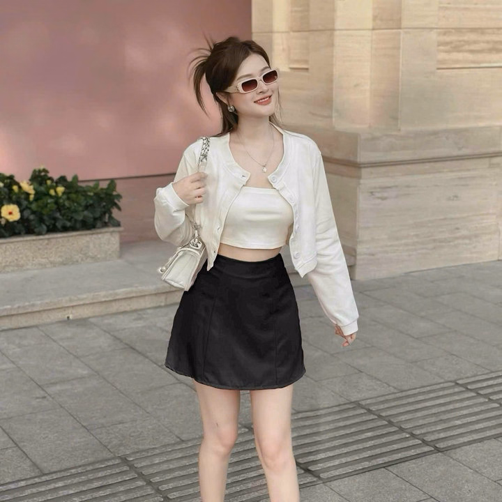 Set Áo Khoác Kèm Áo Thun Gân Lạnh Phối Chân Váy Kaki(Có Lót) Sh1003- Sam Store - Ảnh 2