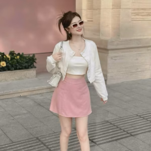 Set Áo Khoác Kèm Áo Thun Gân Lạnh Phối Chân Váy Kaki(Có Lót) Sh1003- Sam Store