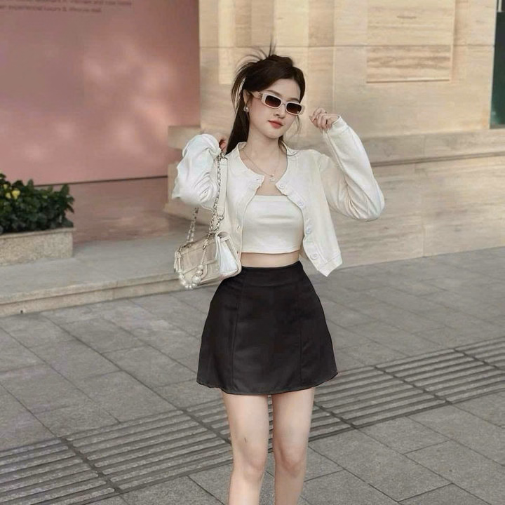 Set Áo Khoác Kèm Áo Thun Gân Lạnh Phối Chân Váy Kaki(Có Lót) Sh1003- Sam Store - Ảnh 4