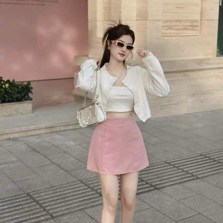 Set Áo Khoác Kèm Áo Thun Gân Lạnh Phối Chân Váy Kaki(Có Lót) Sh1003- Sam Store - Ảnh 3