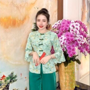 Set Bộ Đồ Bà Ba Tuyết Nhung Hoa Tay Lỡ Nút Mây St1253- Sam Store