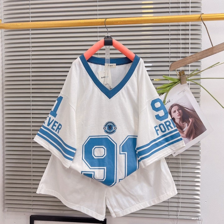 Sét Bộ Nữ Áo Phông Số 91 Form Rộng + Mix Quần Đùi Cộc Tăm Ly Trơn Thấm Hút Mồ Hôi - Ảnh 2