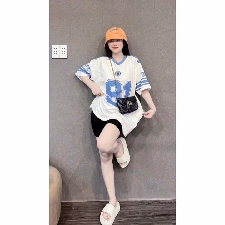 Sét Bộ Nữ Áo Phông Số 91 Form Rộng + Mix Quần Đùi Cộc Tăm Ly Trơn Thấm Hút Mồ Hôi - Ảnh 5