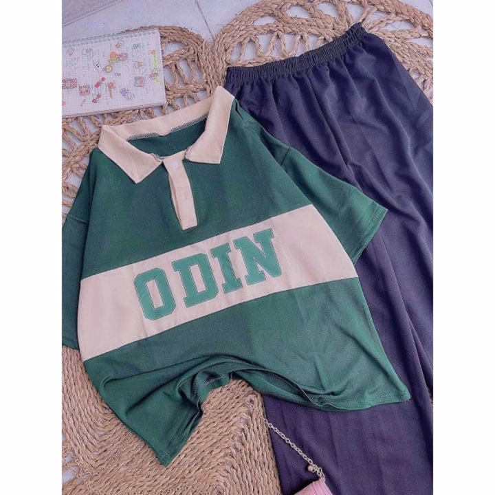 Sét Bộ Nữ, Gồm Quần Ống Rộng Cạp Chun Đen Hack Dáng + Mix Kèm Áo Polo Chữ -Odin - Ảnh 8